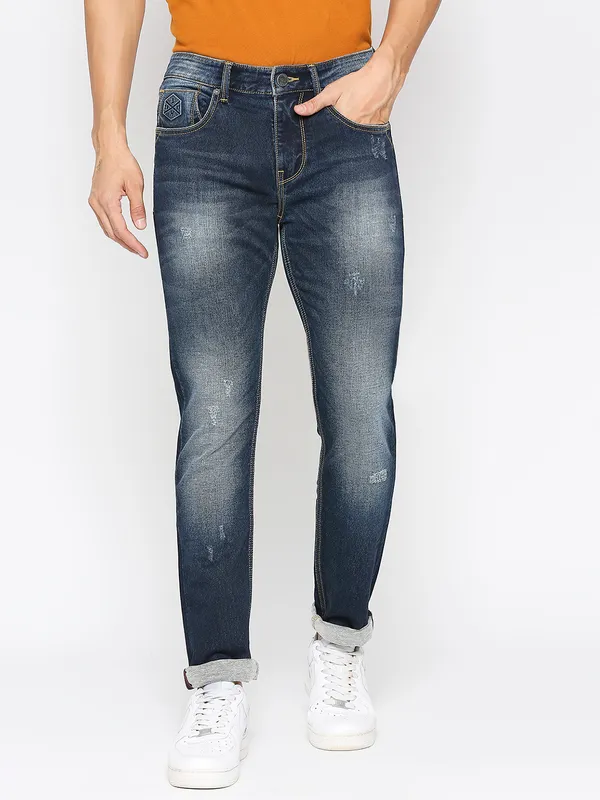 White Slim Straight Fit Men's Denims by Being Human Clothing main image 0